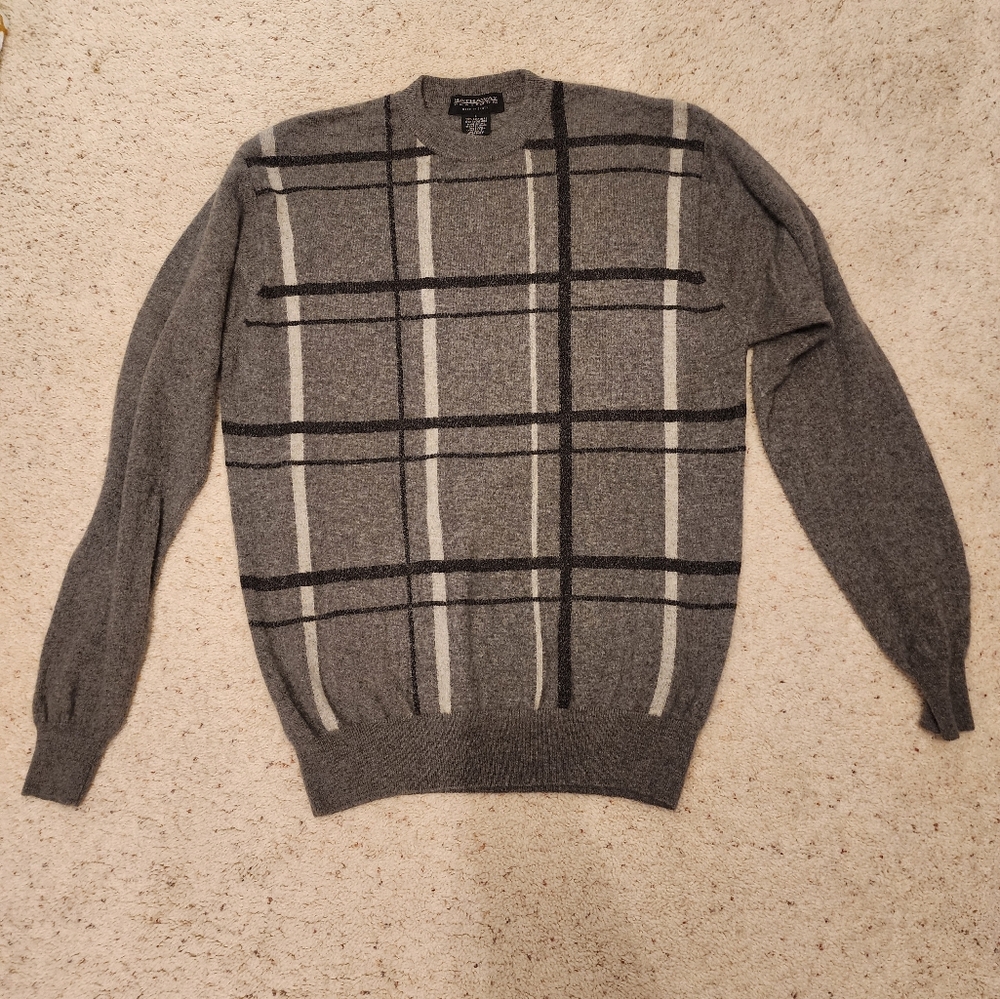 Gray and Black Cashmere Crewneck Sweater